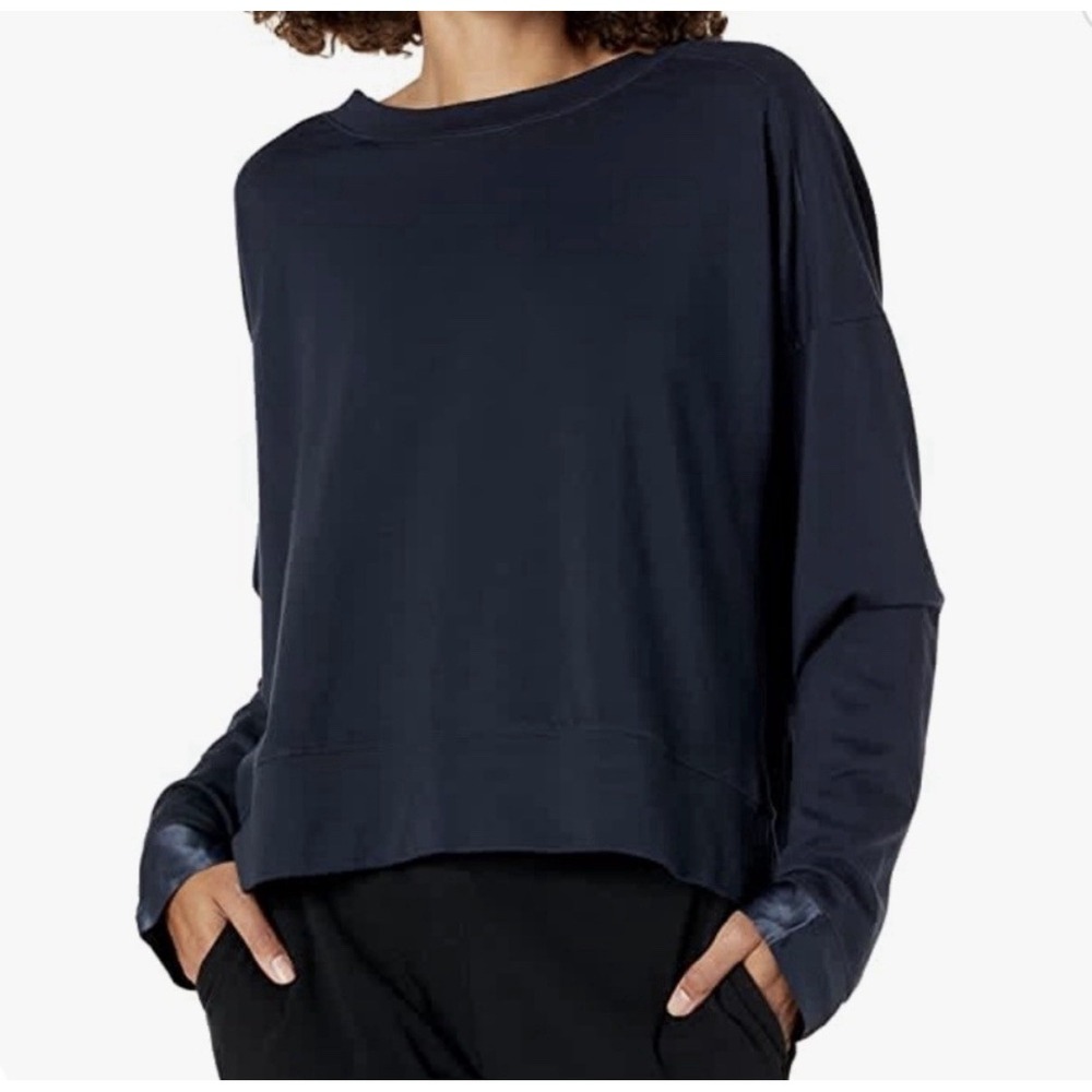 NWT PJ Harlow Izzy Navy Blue French Terry Sweatshirt With Satin Cuffs Medium